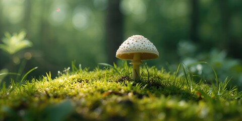 Close-up of mushrooms sprouting in grass, highlighting fungi development in natural settings, relevant for Earth Day