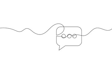 Obraz premium Minimalist continuous line drawing of a speech bubble with ellipsis dots for messaging concept