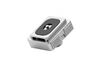 Silver rectangular button with black center