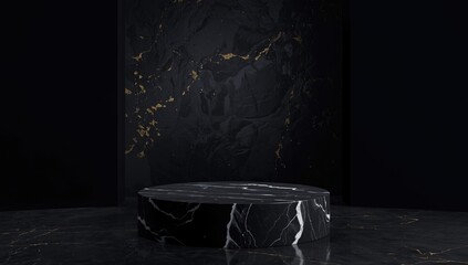 Display stand crafted from black stone designed for showcasing items with a sleek appearance