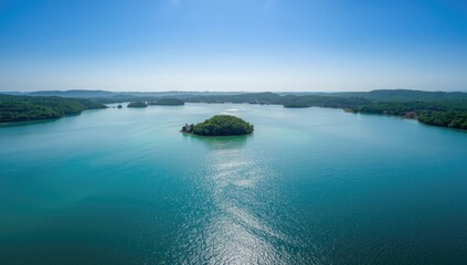 Fototapeta premium Wide-angle aerial of a lake on a Maldives island, highlighting environmental conservation