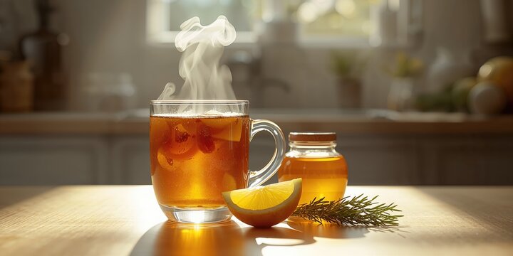 Herbal tea with onion honey and lemon for colds and cough, natural respiratory support, cold prevention