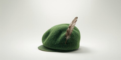 Green alpine hat with feather detail, suitable for heritage costume or historical reenactment