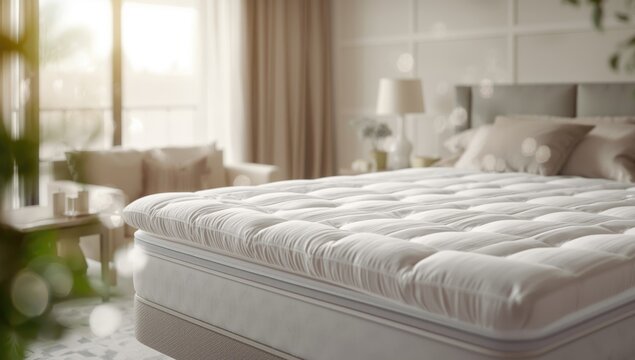 Detail of a mattress topper surface highlighting fabric weave for bedding maintenance, World Sleep Day - Powered by Adobe