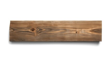 Weathered wooden plank on plain white surface, serving as a base for texture and pattern backgrounds, isolated object