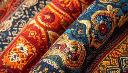 colorful fabric texture, traditional turkish carpet, thai style painting, Vibrant Thai Traditional Handwoven Textiles with Intricate Ancient Patterns and Fringe, traditional thai fabric