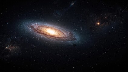 Fototapeta premium Cosmic panorama showing galaxies, stars, comet, asteroid, meteorite, nebula for space travel visualization