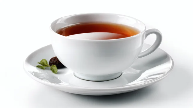 Simple White Tea Cup on White in Angled View