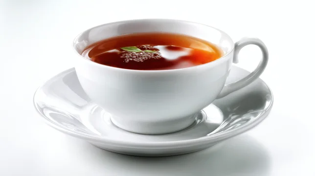 Clean White Cup of Tea Seen From Angled Front View