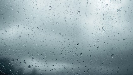 Raindrops accumulating on window glass creating a textured surface, ideal for UI backdrop or editorial header
