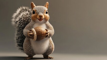 Curious Grey Squirrel Standing Upright on Plain Background - Wildlife Animal Portrait