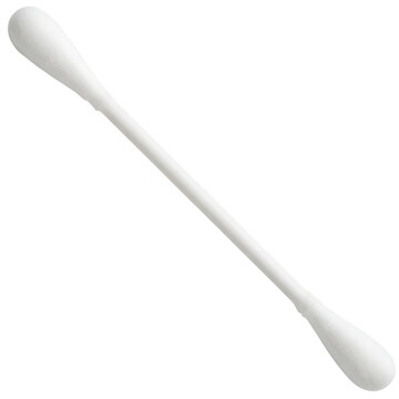 A single, clean, white, double sided cotton swab or bud for personal hygiene isolated on a white or transparent background.
