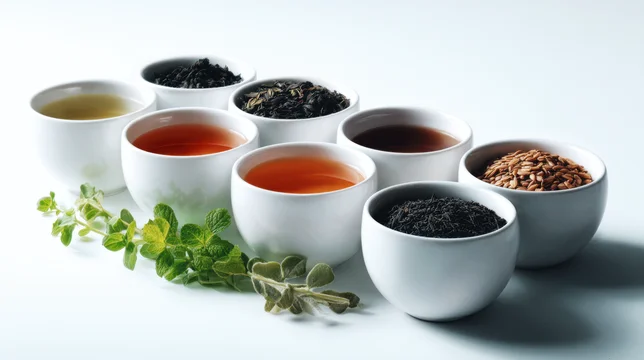 Variety of Tea Drinks in Minimal White Cup Set