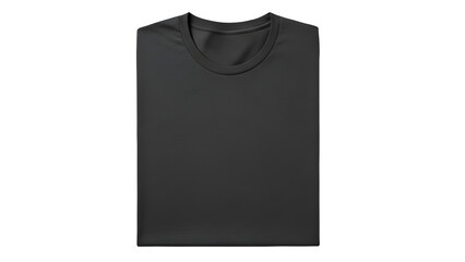 Folded blank black t-shirt mockup isolated on white background, top view