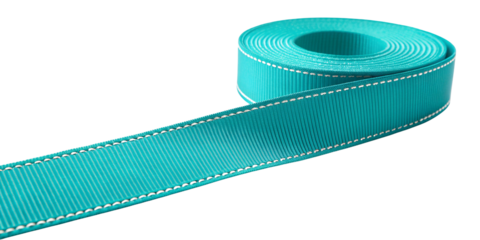A straight strip of teal textured grosgrain fabric ribbon banner isolated on a clean white or transparent background.