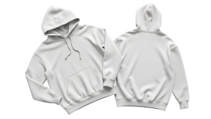 White hoodie mockup front and back view isolated on white background for design presentation