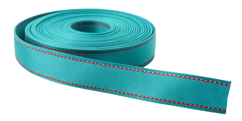 A straight strip of teal textured grosgrain fabric ribbon banner isolated on a clean white or transparent background.