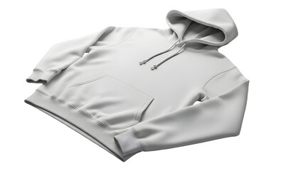 Blank white hoodie sweatshirt template mockup lying flat on white background, perspective view