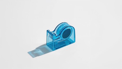 Horizontal tape dispenser with visible tape roll, designed for quick and precise adhesion in workspace setup