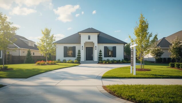 Modern house featuring lush garden and pathway design for sustainable living, Earth Day - Powered by Adobe