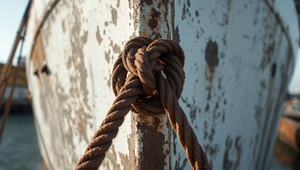 Old medical vessel in Portugal with weathered chain and rope highlighting maritime preservation challenges
