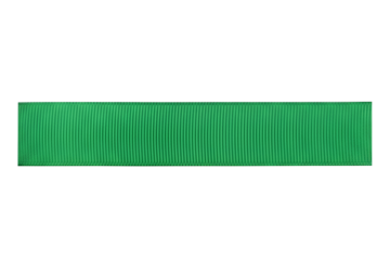 A straight strip of green textured grosgrain fabric ribbon banner isolated on a clean white or transparent background.