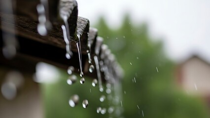 Rainwater cascading from the roof providing moisture and tranquility