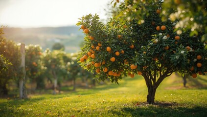 Fototapeta premium Orange tree in a farm, illustrating sustainable agriculture methods