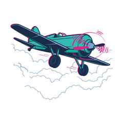 Military jet fighter aircraft with a vintage red propeller biplane illustration flying in the sky for aviation travel and flight transportation © MdAbed