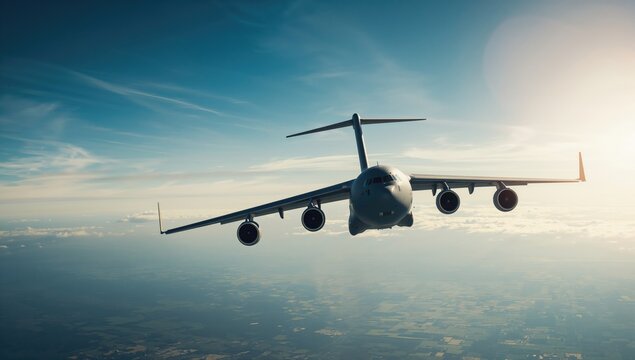 US Air Force C-17 Globemaster III military cargo plane in flight, operational capability