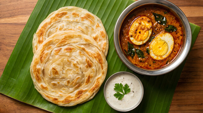 South Indian Kerala Porotta Egg Curry Meal