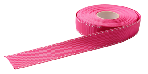 A straight strip of pink textured grosgrain fabric ribbon banner isolated on a clean white or transparent background.
