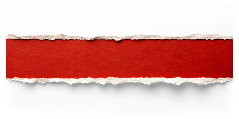 A strip of textured red paper with realistic torn edges, blank for text isolated on a white or transparent background.