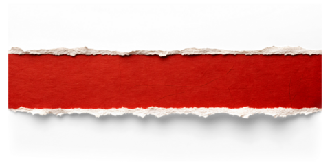A strip of textured red paper with realistic torn edges, blank for text isolated on a white or transparent background.