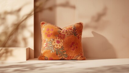 Colorful textile decoration featuring floral motifs in orange shades, ideal for home decor layouts, World Environment Day