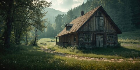 Bavarian wooden farmhouse featuring intricate roof design, wooden windows and doors, highlighting rural building techniques