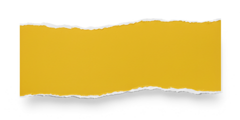 A strip of textured yellow paper with realistic torn edges, blank for text isolated on a white or transparent background.