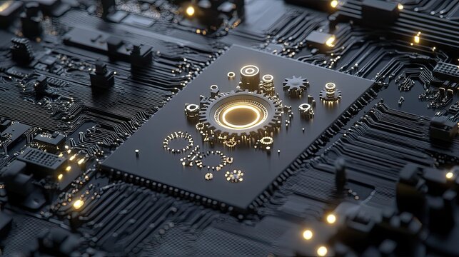 Micro-Electro-Mechanical System (MEMS), showing microscopic gears and levers etched onto a silicon chip, electron microscope style, glowing with operational light. 