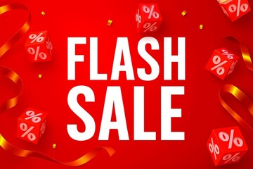 Flash sale advertisement with red background and percentage symbols