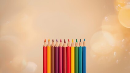 Colorful pencils organized for artistic or note-taking tasks, macro shot emphasizing details, school and office materials