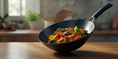 Stir fry in wok with vibrant vegetables quick meal preparation, Food & Drink, World Food Safety Day