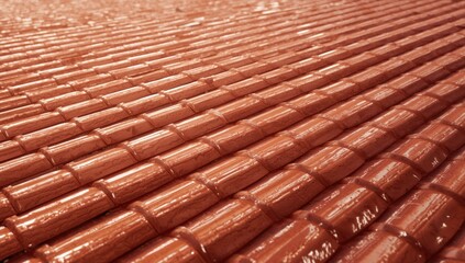 Detailed view of a red roof tile pattern serving as a background for layout or signage, highlighting building facade textures