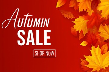 Autumn sale advertisement with vibrant fall leaves