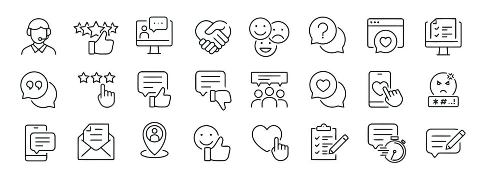 Customer Feedback Icon Set in Vector Style Showing Experience Satisfaction and Review Isolated on White Background First Word Capitalized