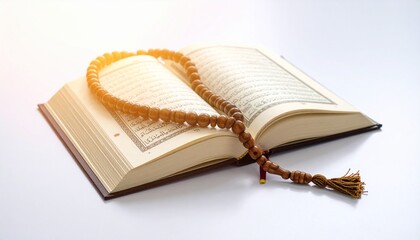 Open Quran with prayer beads, religious symbol