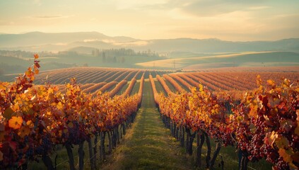 Autumnal grape fields in La Rioja, illustrating seasonal agricultural activity, World Agriculture Day