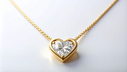Fototapeta premium Heart-shaped diamond pendant necklace on gold chain