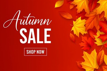 Autumn sale promotion with vibrant fall leaves