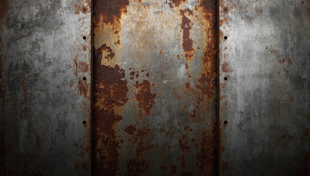 Grunge metallic surface with rust and corrosion, suitable for industrial or artistic backdrop applications