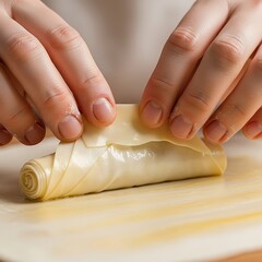 Hands carefully rolling flaky pastry to create a delicious culinary masterpiece